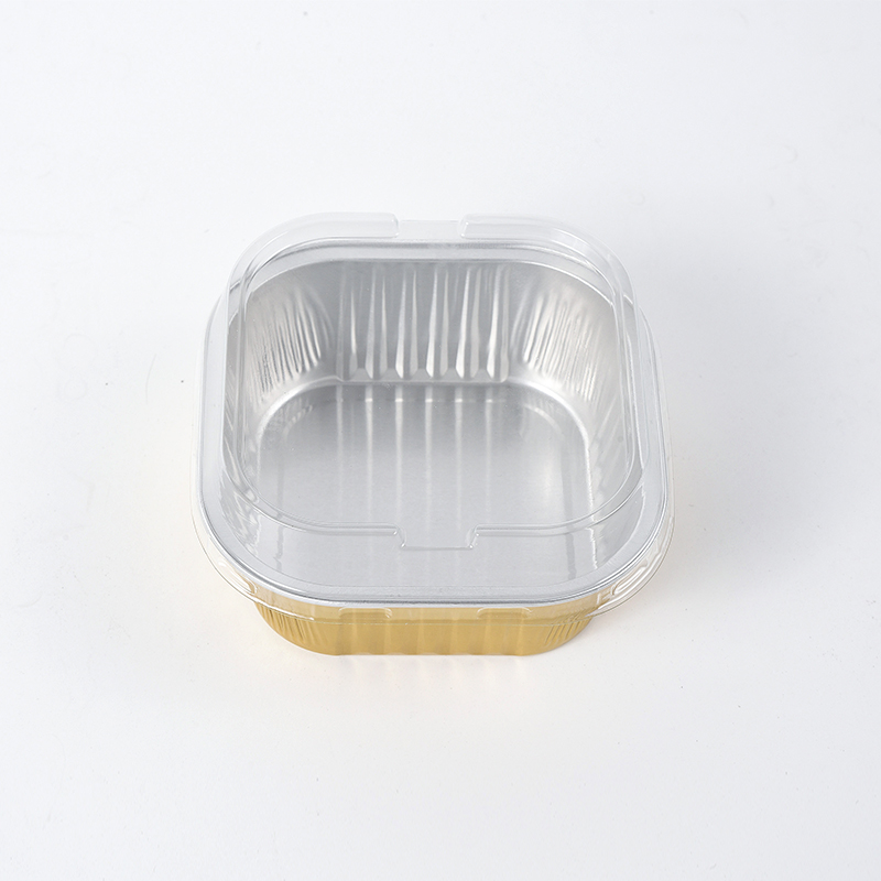 Bandeja de contenedor de papel de aluminio desechable cuadrada pequeña dorada para envasado de alimentos y horneado con tapas personalizadas RK-91
